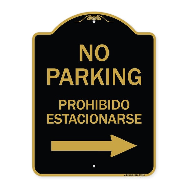 Signmission No Parking Prohibido Estacionarse W/ Left Arrow, Black & Gold Alum Sign, 18" x 24", BG-1824-23596 A-DES-BG-1824-23596 - main